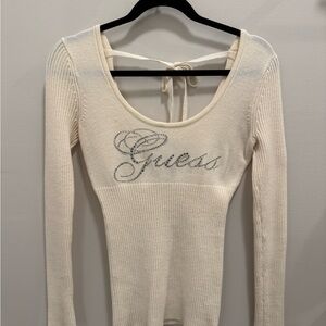 Guess Cream Long Sleeve Embellished Sweater